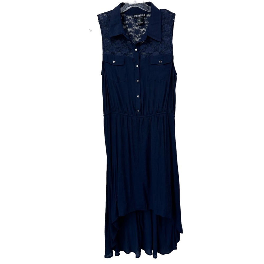 Paper Doll Navy Lace Sleeveless High Low Dress, Large